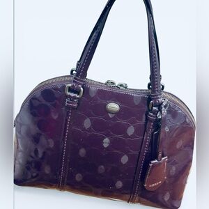 Coach Peyton Signature C Glossy Plum Patent Leather Satchel Purple